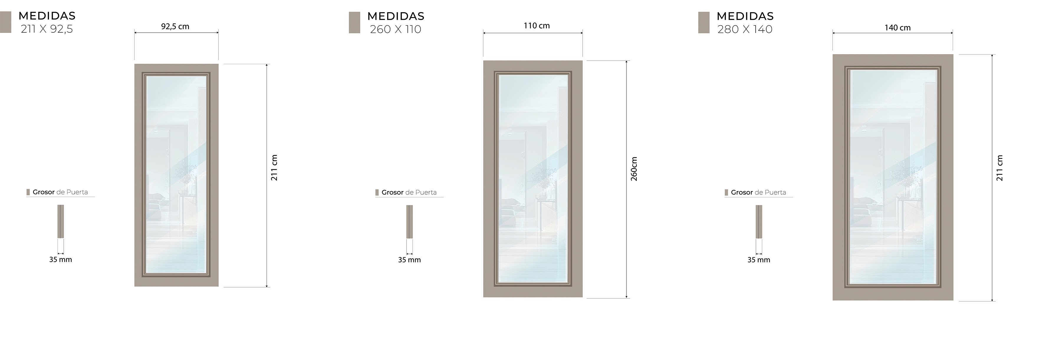 Medidas técnicas Espejo Marco Interior Corredera